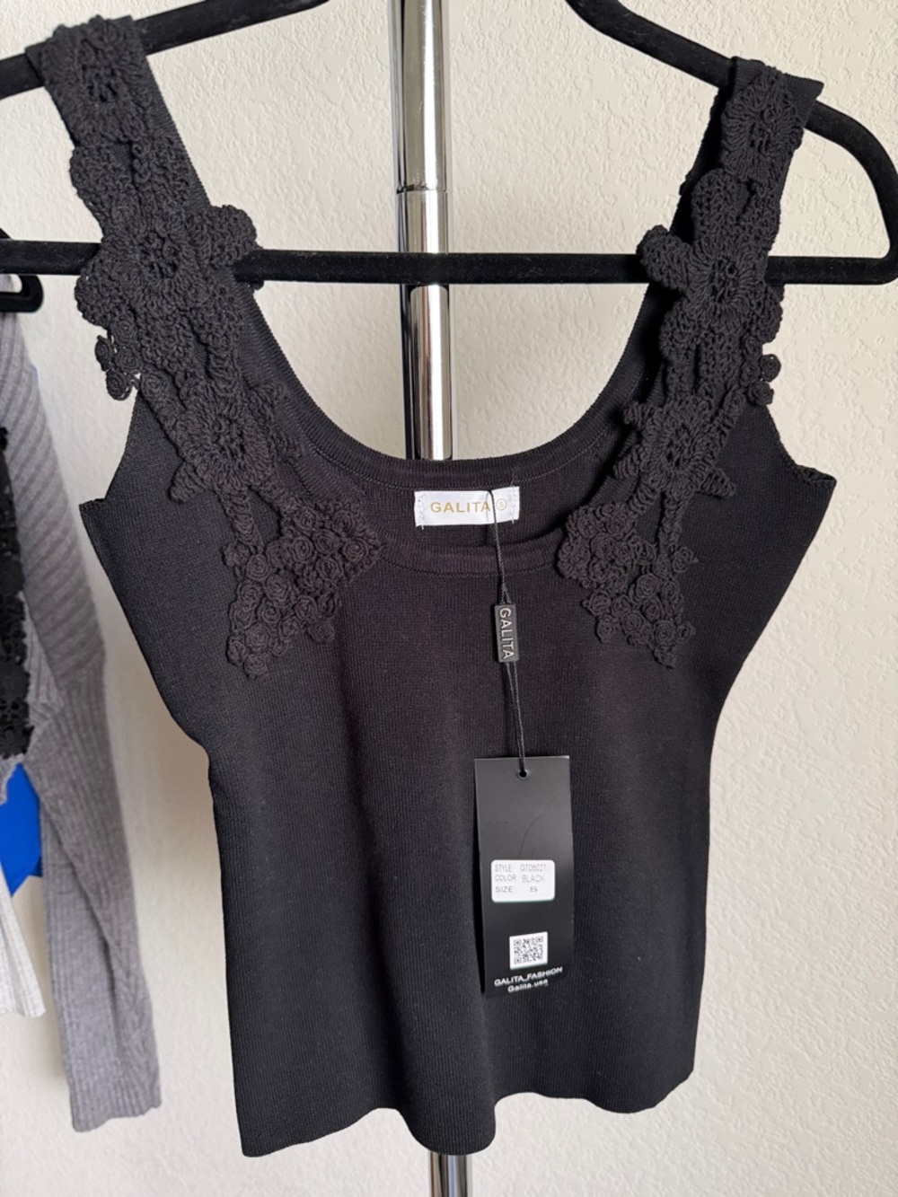 Galita Black Crochet-Trim Tank Top